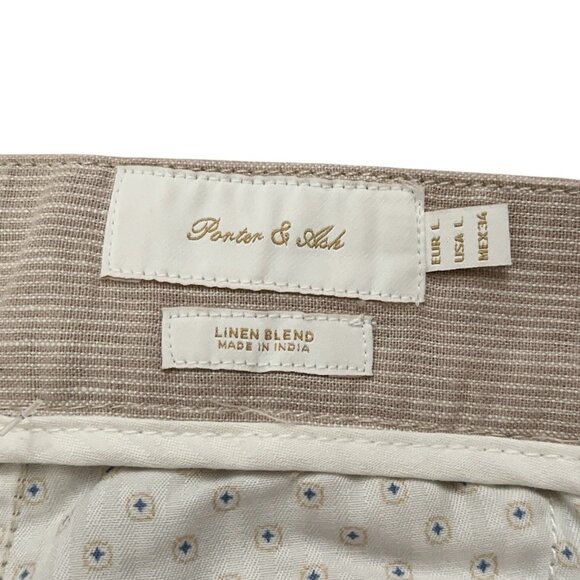 Porter & Ash Shorts Mens Size L Drawstring Linen Blend Beige Striped NEW - Picture 4 of 5